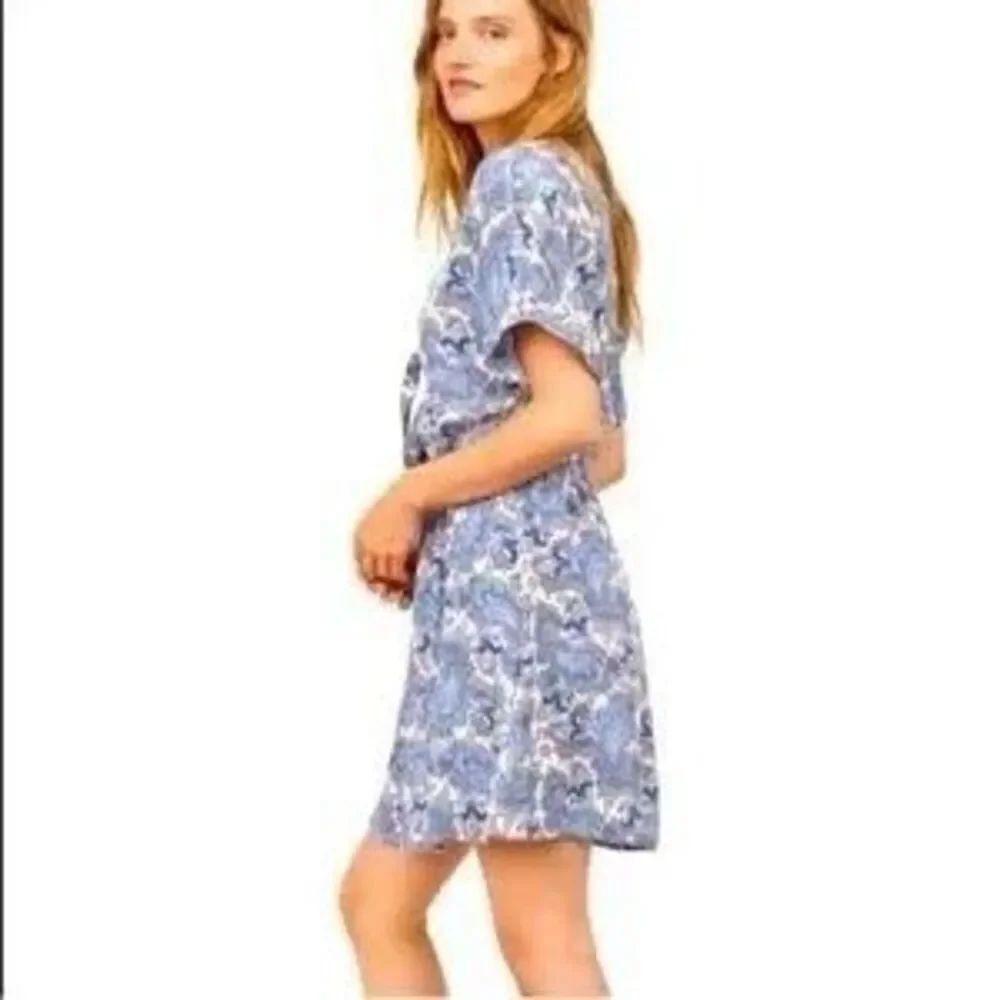 H&M v neck tie front Blue Mini Paisley Dress Size 4